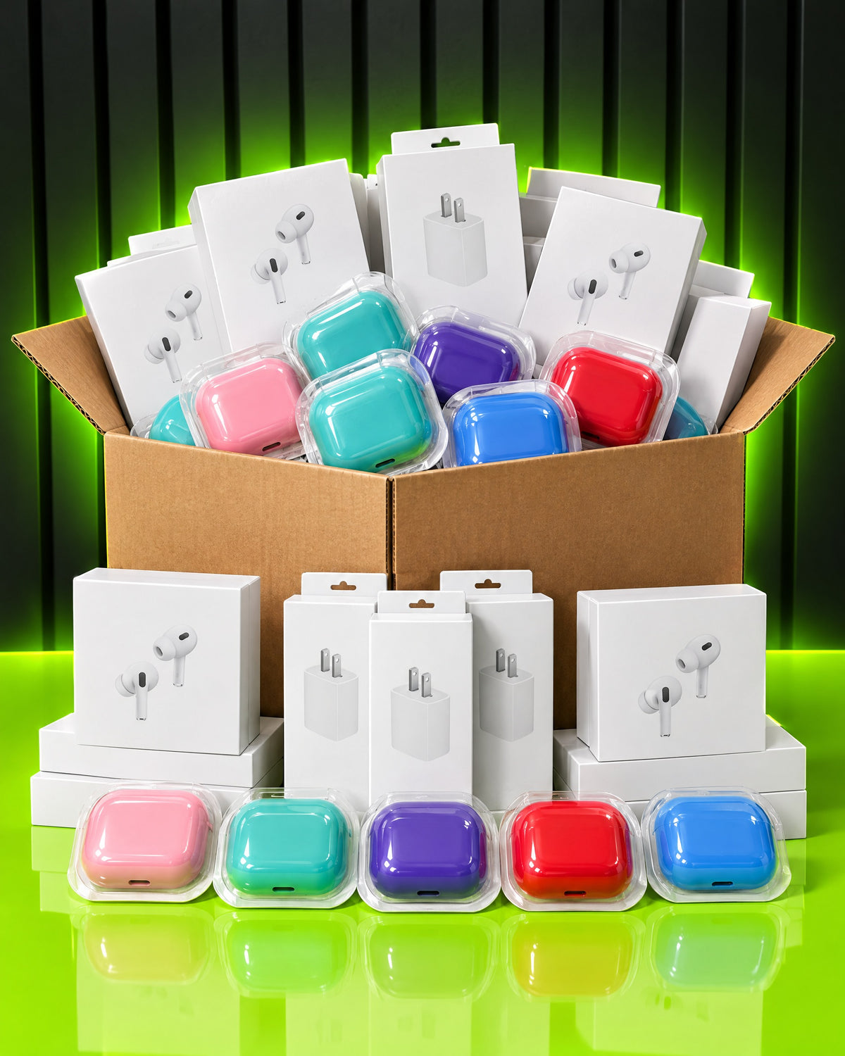 Caja Emprendedora Click Novai con audífonos, cargadores y protectores